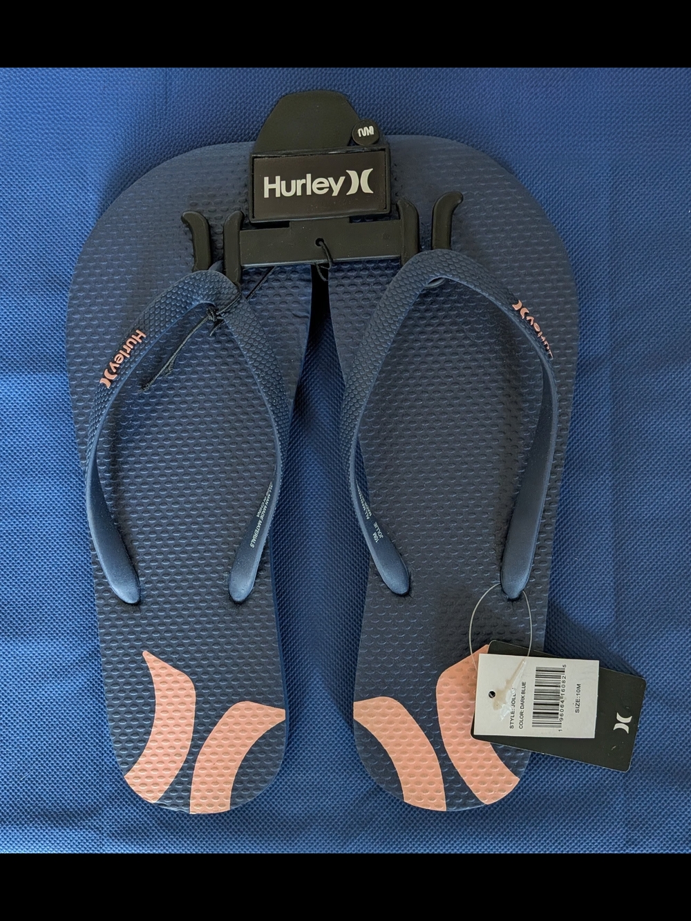 NWT! Hurley Dark Blue Flip Flops with Pink Logo Women's Size 10